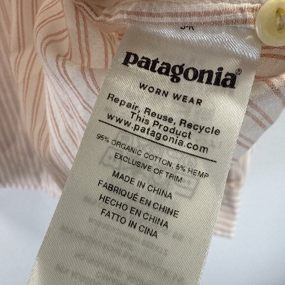 Patagonia Women's Top Blouse XL Blush Pink Stripe Organic Cotton Long Sleeves - Picture 8 of 11